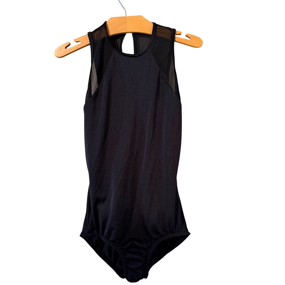 Premiere Collection Body Wrappers Black Shimmer Mesh Keyhole Leotard Medium